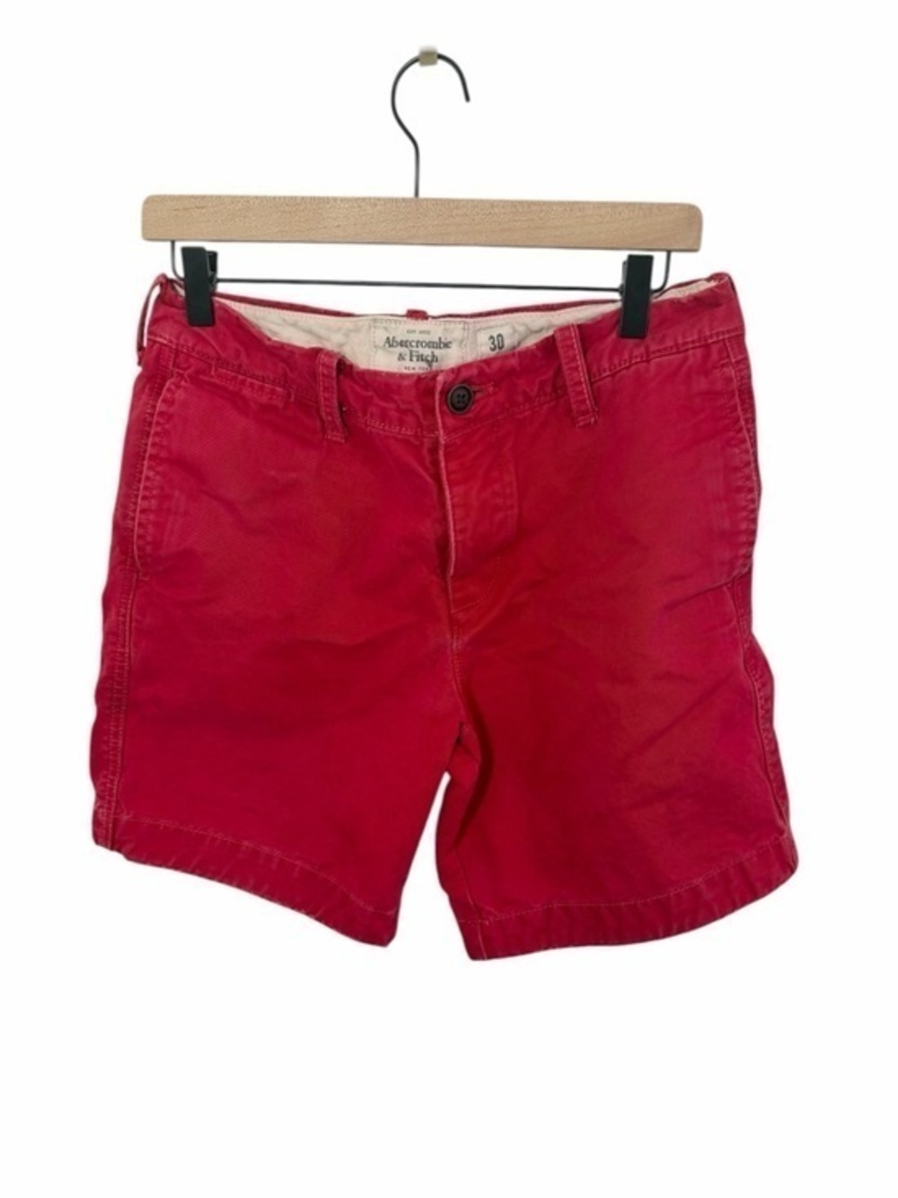 Abercrombie & Fitch Bright Red Men's Button Fly Flat-Front Chino Shorts